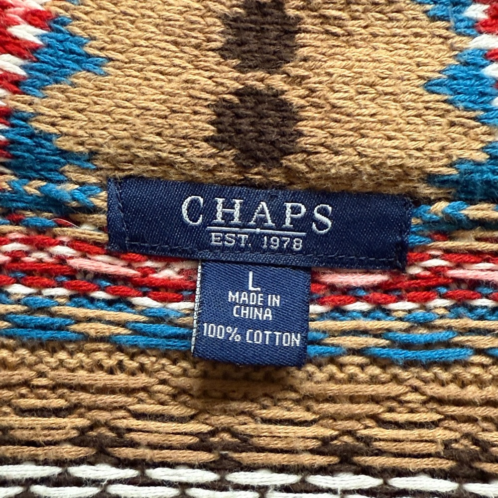Chaps Ralph Lauren Vintage Fair Isle Shawl Cardigan Size L - Picture 2 of 16